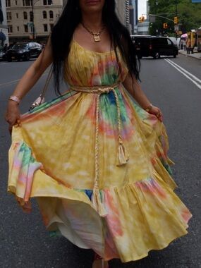 RHODE Resort Tie Dye Sundress Braided Belt Bergdorf Goodman Boho Vacation XS